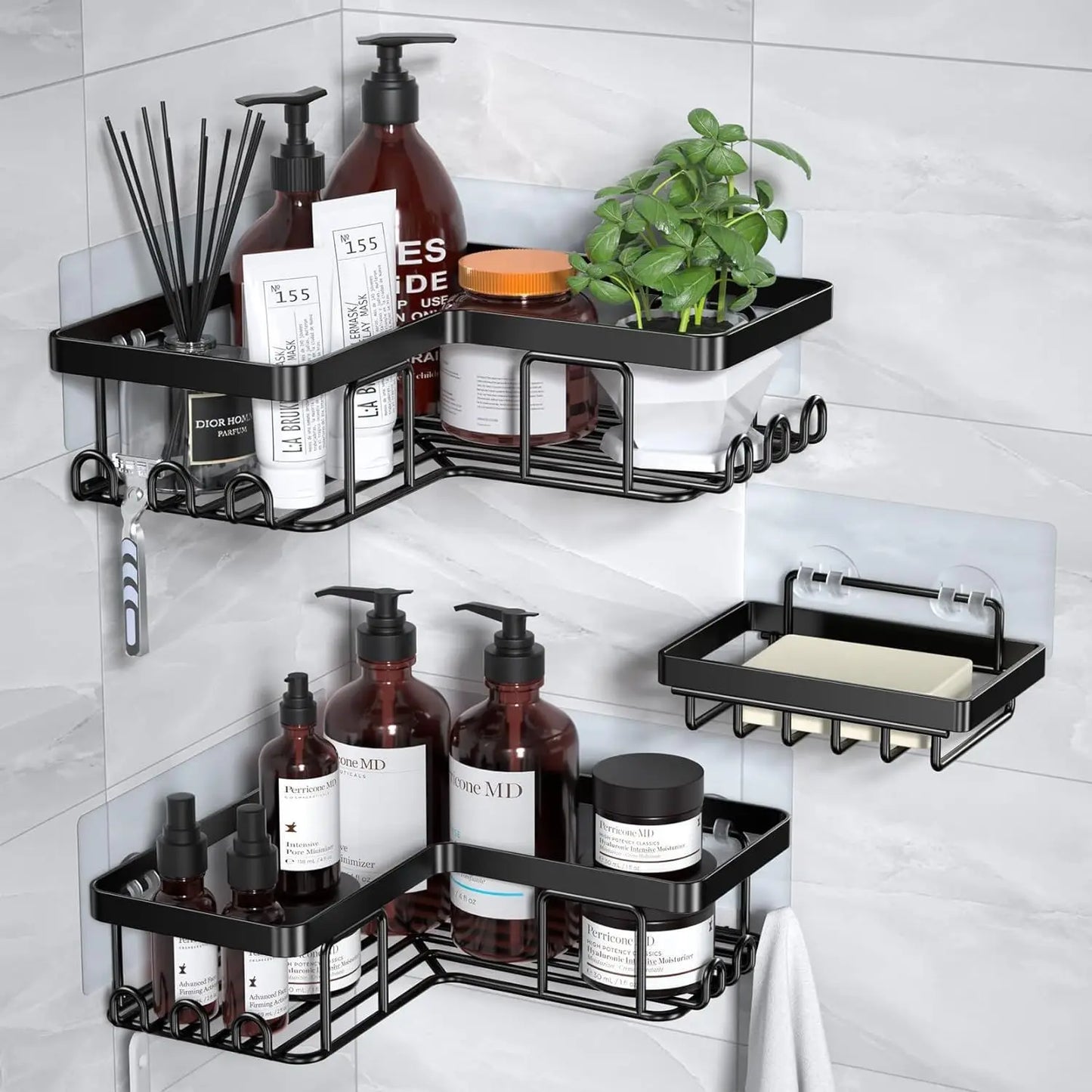 Black Wall-Mounted Bathroom Triangle Storage Rack